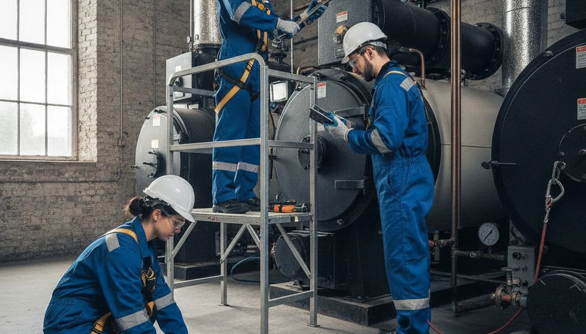 Boiler repair technician servicing Evansville, IN home heating system
