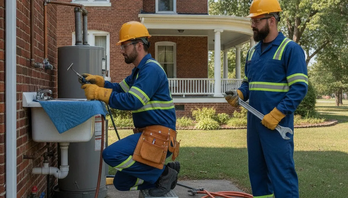 Evansville, IN plumbing repair technician fixing a residential pipe leak
